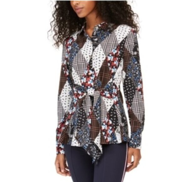 Tommy Hilfiger Printed Button-Front Tie-Waist Top - Picture 1 of 1